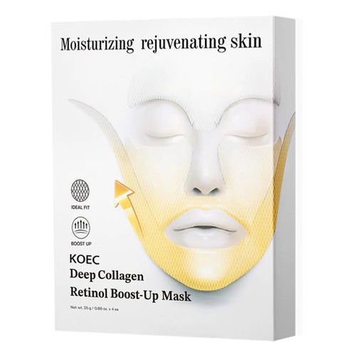 Box packaging of KOEC Deep Collagen Retinol Boost-Up Mask for moisturizing and rejuvenating skin with ideal fit and boost up features