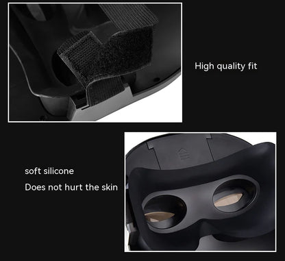 Close-up of LED face mask showing soft silicone inner lining and adjustable strap for a comfortable high-quality fit.